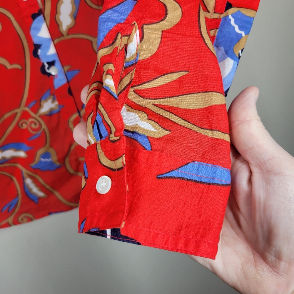 J. McLaughlin Red Blue Floral Lois Button Up Top Long Sleeve Cotton Small - Picture 4 of 9